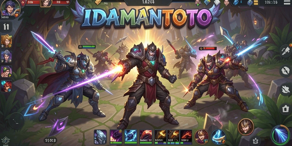Screenshot gameplay <strong>IDAMANTOTO</strong> menampilkan pertempuran seru dan karakter unik.