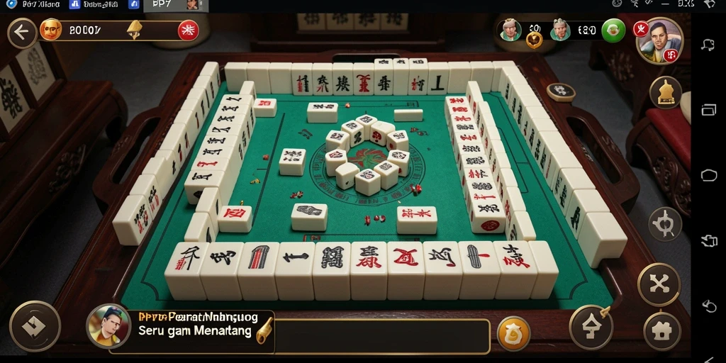 Tangkapan layar dari gameplay PP7 yang menampilkan suasana permainan Mahjong yang seru.