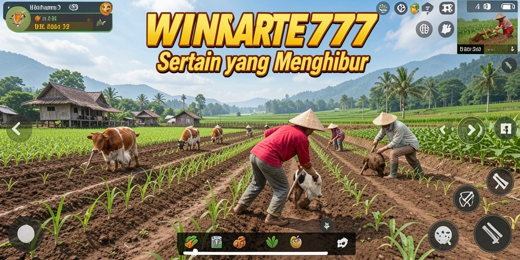 Screenshot gameplay WINRATE777 menunjukkan aktivitas bertani yang seru.